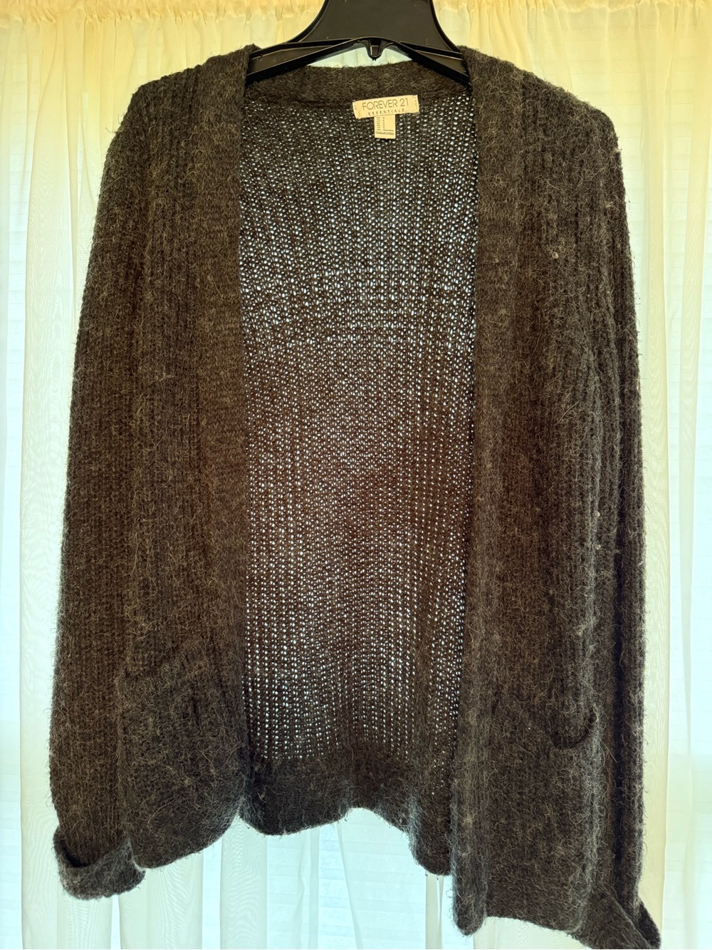 Forever 21 Women's Dark Gray Open-Front Fuzzy Cardigan Sweater